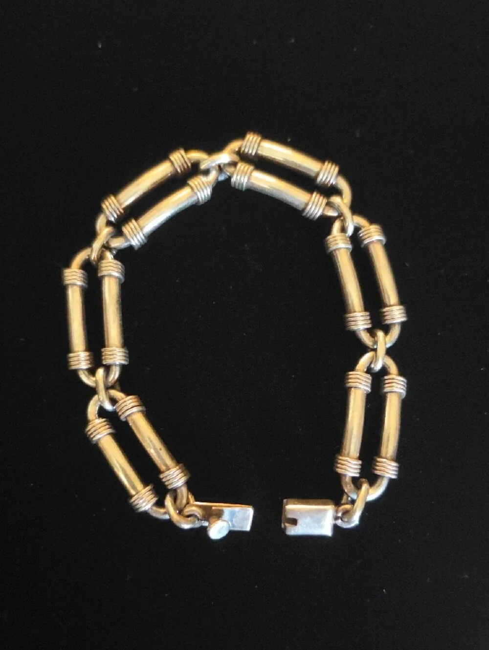 Vintage Oval Tubular & Coil Design Solid Sterling Silver 925 Link Bracelet